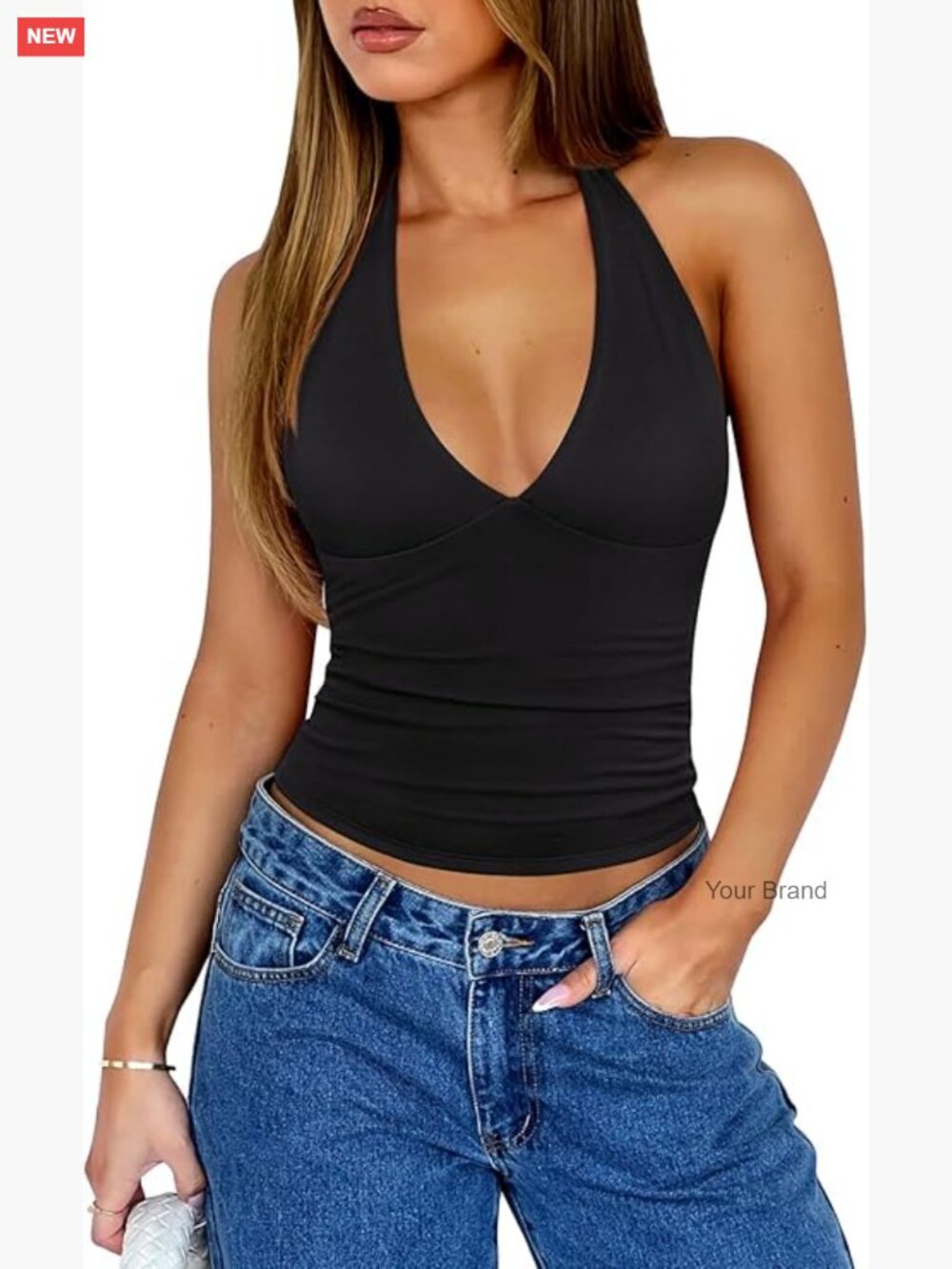 Halter Tank Tops Double Lined Basic Cami Sexy Backless Y2K Going Out Tops